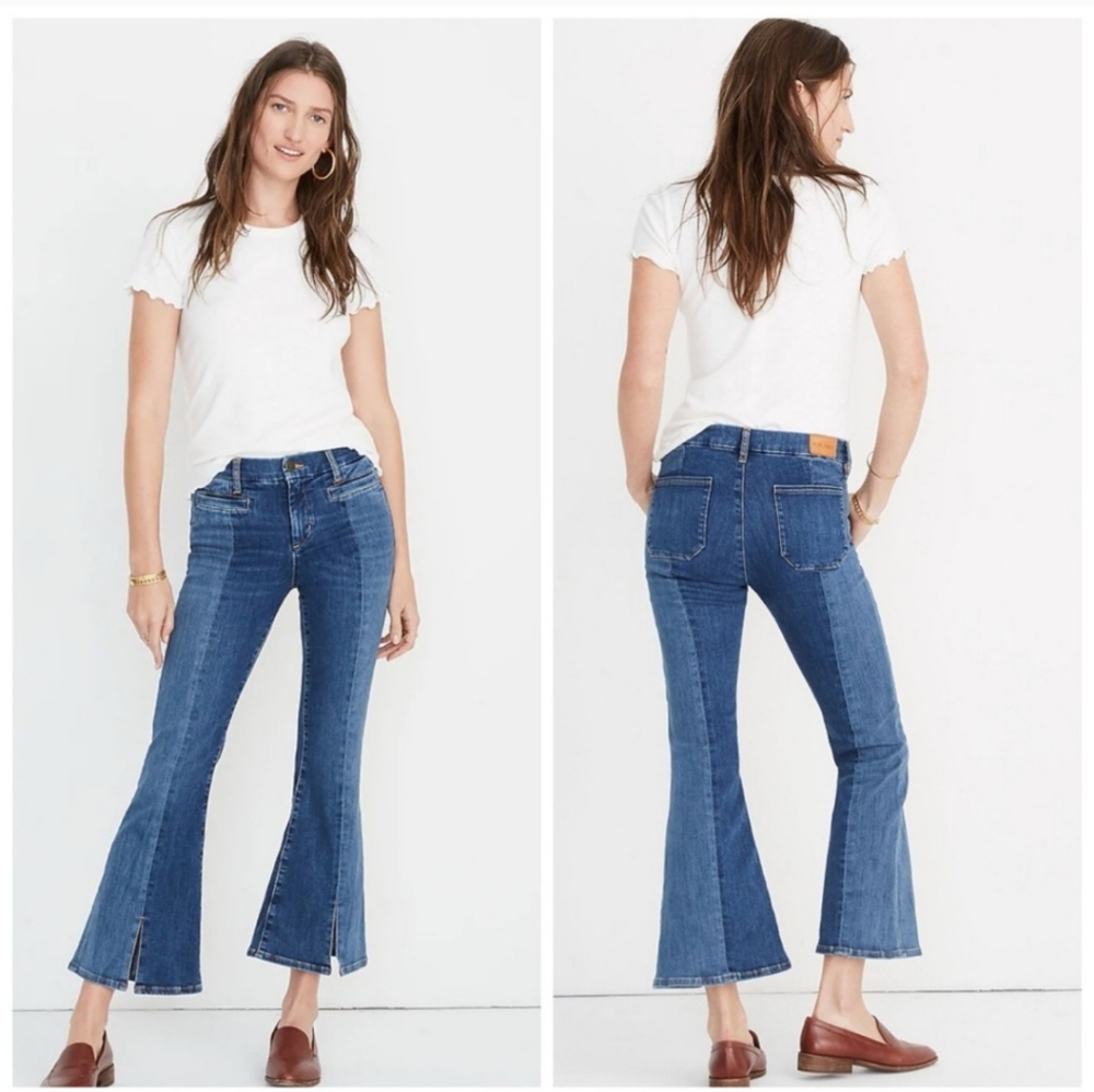Anthropologie M.i.h. Marrakesh Crop High Rise Kick Flare Two-toned blue Jeans 27